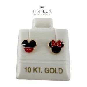 Disney Collection - Earrings Studs Yellow Gold 10K Screwback Mickey & Minnie